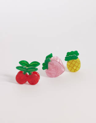 ONLY ONLY 3-pack fruit mini hair clip in multi-White
