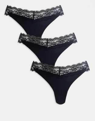 Only 3 Pack Lace Trim Seamless Thong In Multi