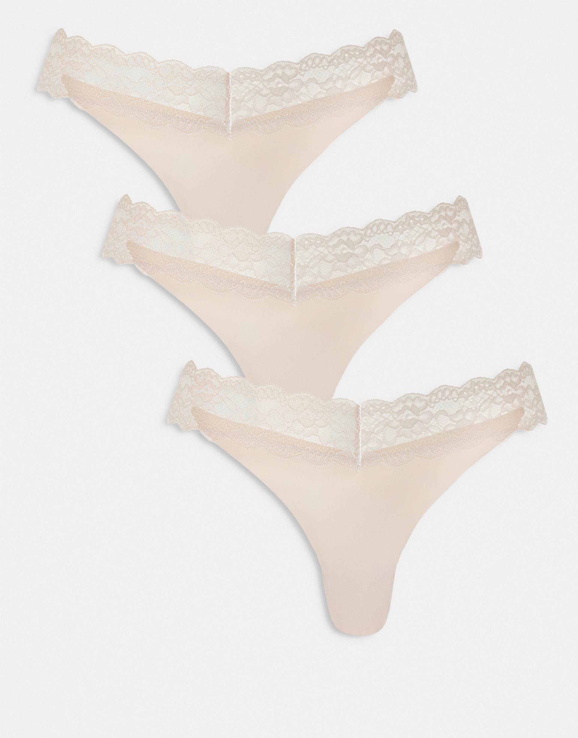 only 3 pack lace trim seamless thongs in beige