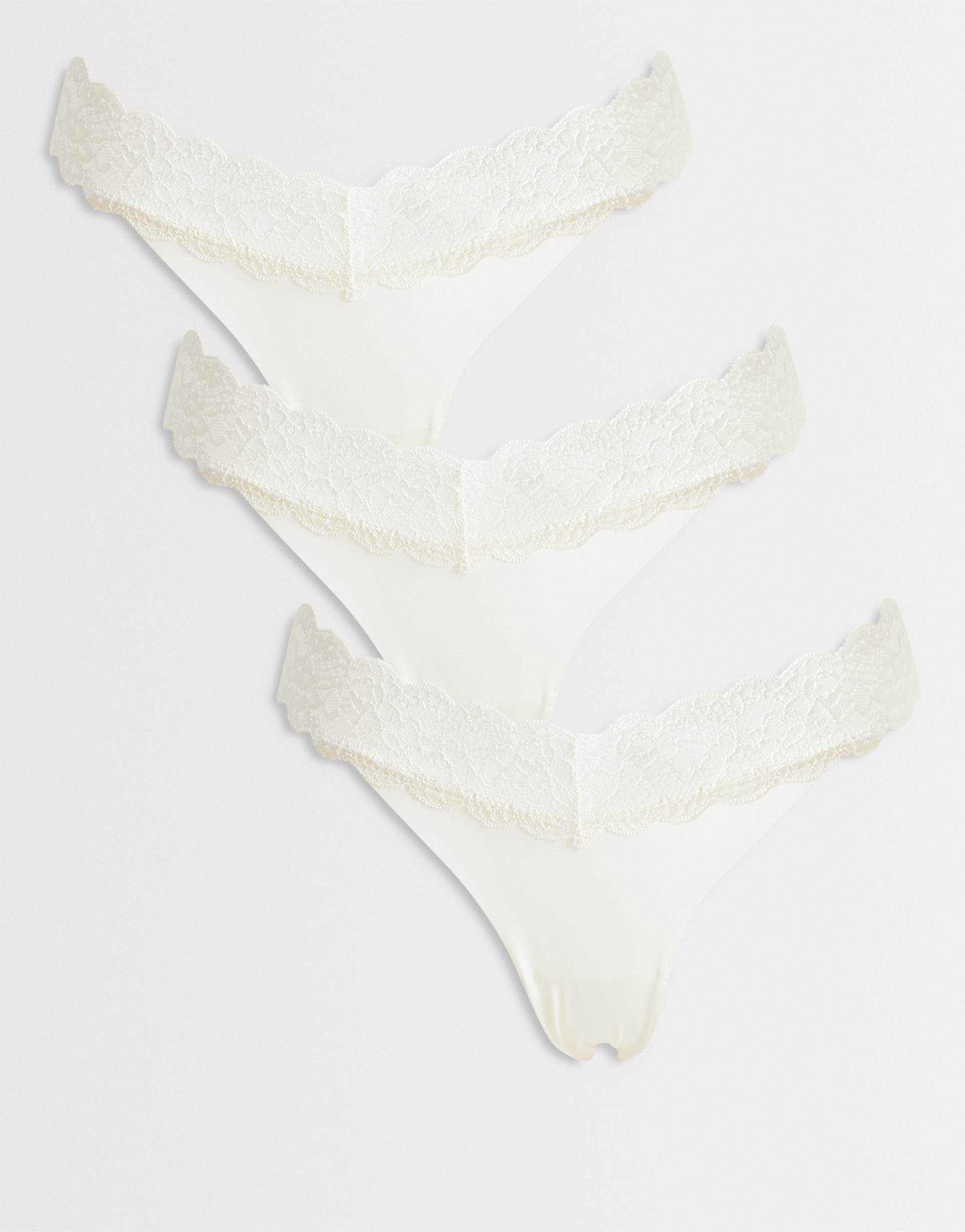 only 3 pack lace trim seamless thongs in white
