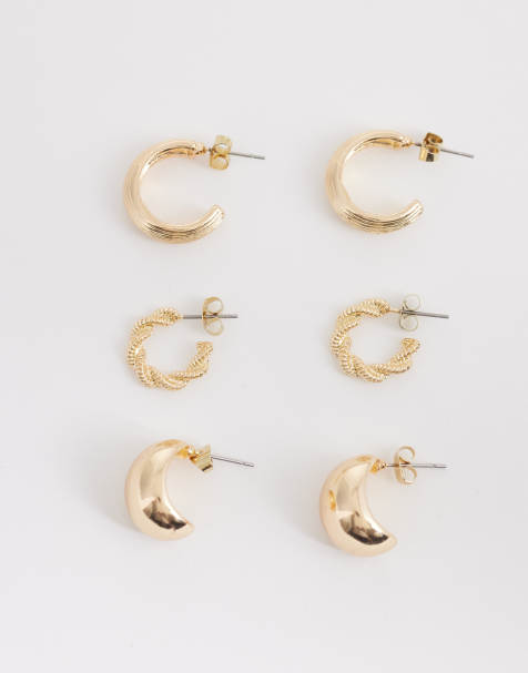 ONLY 3-pack mini hoop earrings in gold - view 1