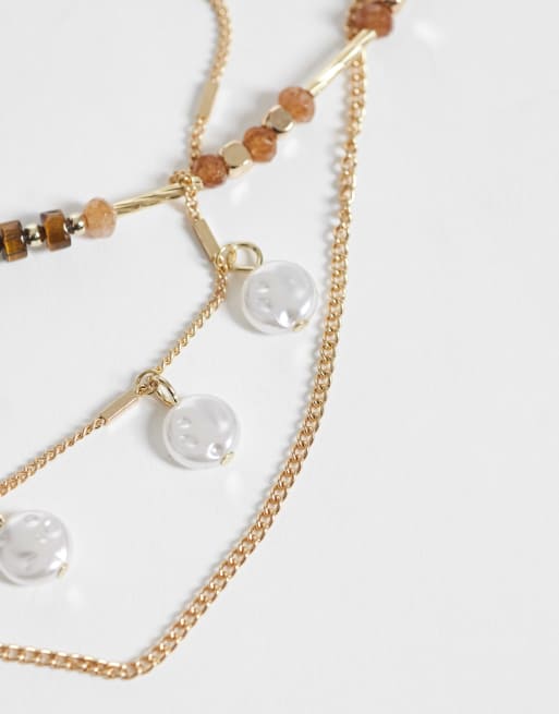 ONLY 3-pack pearl charms necklace in gold, 4 of 4