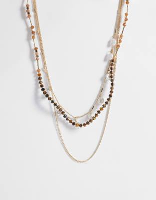 Only 3-pack Pearl Charms Necklaces In Brown
