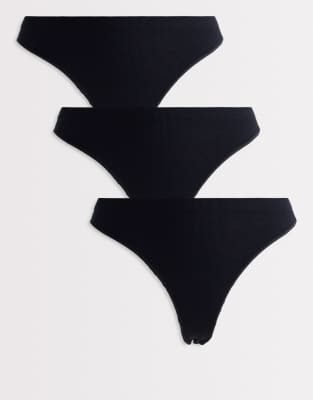 Only 3-pack Ribbed Seamless Thongs In Black