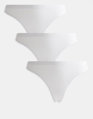 Only 3 Pack Ribbed Seamless Thongs In White