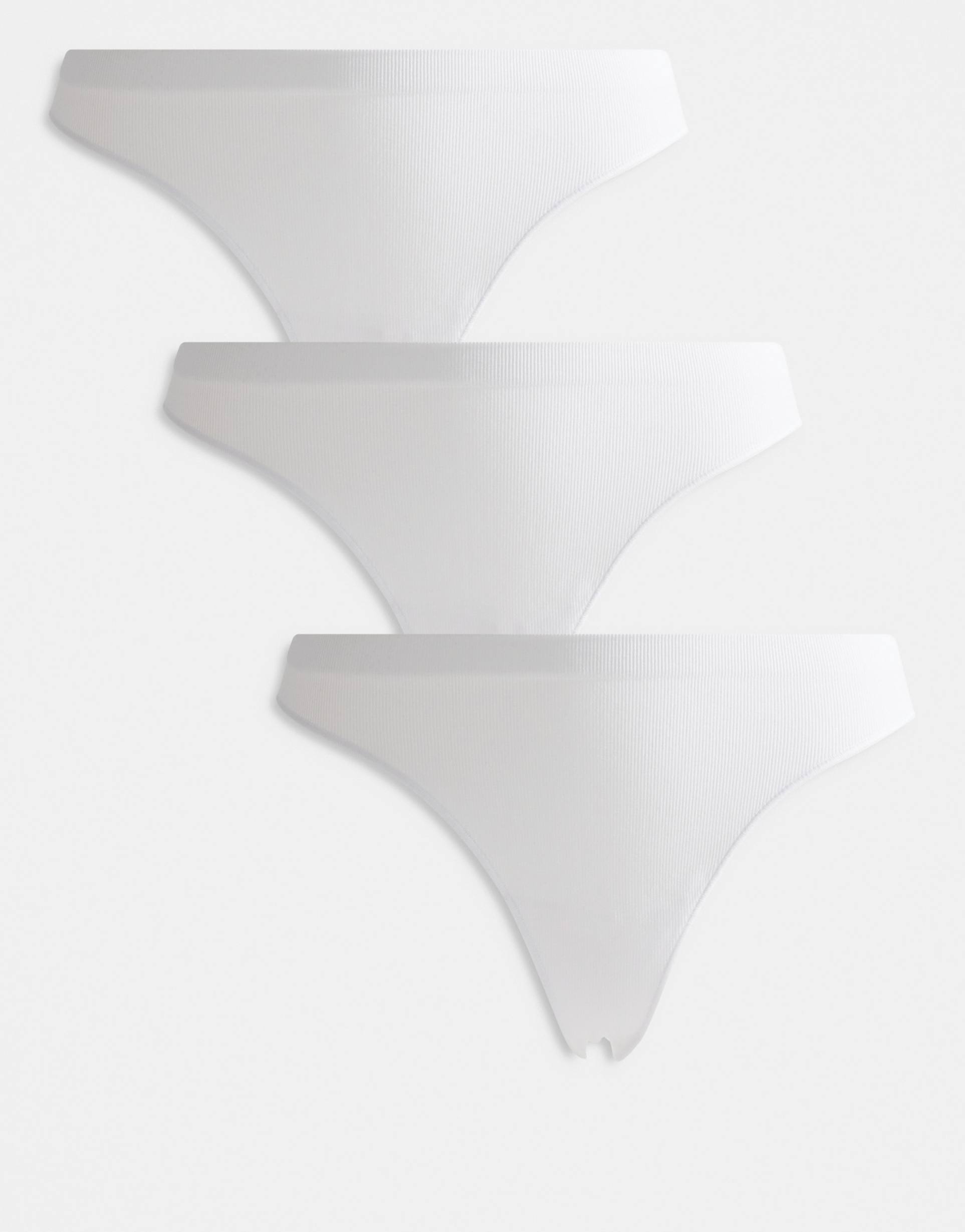 only 3 pack ribbed seamless thongs in white
