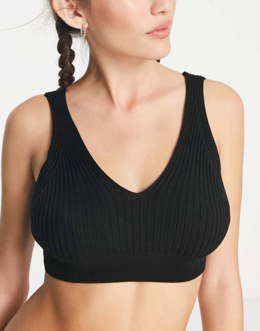 Black ribbed sale bralette