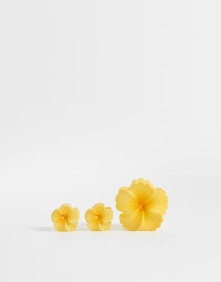 ONLY - 3er-Pack Blumen-Haarklammern in Gelb