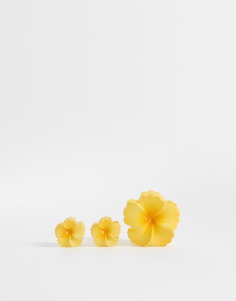 ONLY – 3er-Pack Blumen-Haarklammern in Gelb - view 1