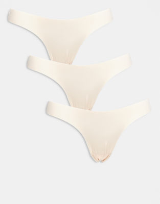 ONLY - 3er-Pack Brazilian-Fit-Slips in neutraler Farbe mit Spitzendetail