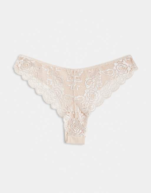 ONLY – 3er-Pack Brazilian-Fit-Slips in neutraler Farbe mit Spitzendetail, 2 von 3