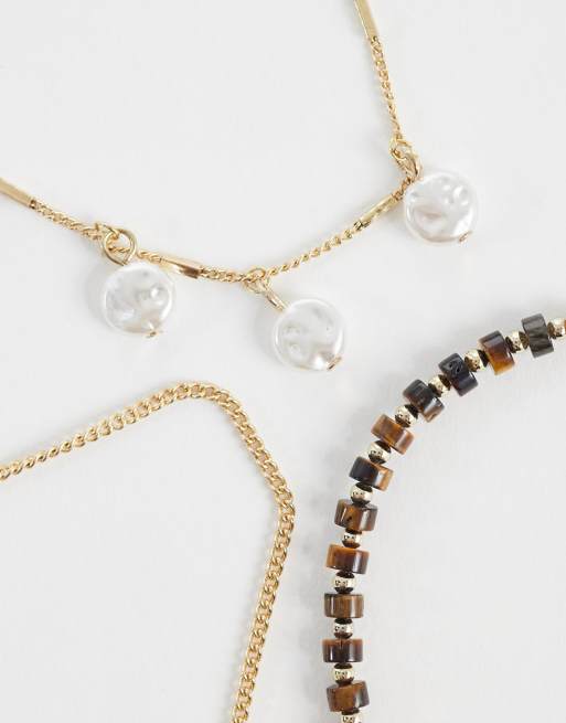 ONLY 3er-Pack Fußkettchen mit Perlenanhängern in Gold, 2 von 3