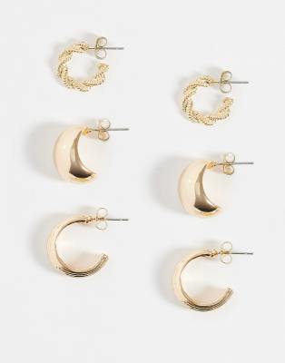 ONLY - 3er-Pack kleine Creolen in Goldoptik-Goldfarben