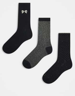 ONLY - 3er-Pack Socken in Schwarz und Gold, Geschenkbox