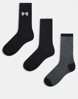 ONLY - 3er-Pack Socken in Schwarz und Silber in einer Geschenkbox