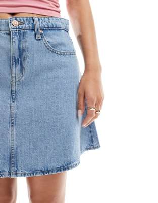 only a-line denim mini skirt in light blue