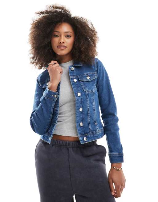 ONLY - Aansluitend denim jack in middenblauwe wassing, 3 van 4