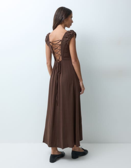 ONLY abito maxi in lino marrone, 2 di 4