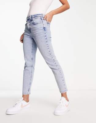 Only Acid Wash Seam Detail Jeans In Light Blue Denim