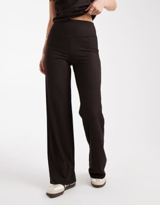 Only Active Wide Leg Ribbed Pants In Brown