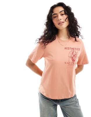 Only Aesthetics Naturale Graphic Boxy Tee In Peach-orange