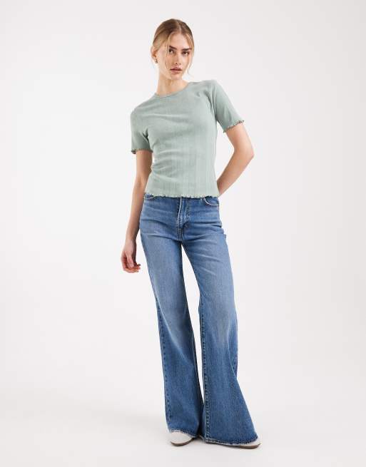 ONLY - Ajourgebreid T-shirt met geschulpte rand in saliegroen, 4 van 4