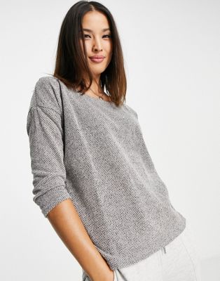 Only alba 3/4 sleeve jersey top in light grey