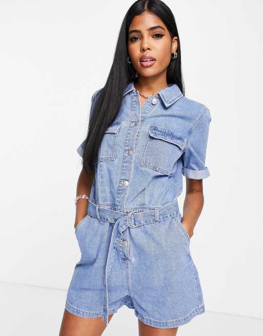 Only Ally blue denim short sleeve playsuit ASOS