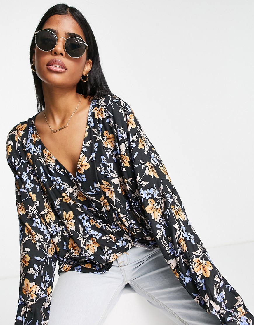 Only Alma long knot front floral blouse-Multi