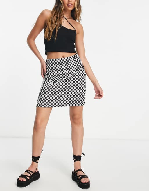 Only Amelia checkerboard bodycon mini skirt in black and white ASOS