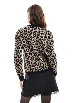 Only Animal Print V-neck Cardigan In Black