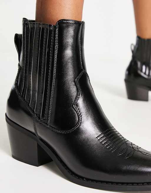 Only – Ankle-Boots im Western-Stil mit Absatz in Schwarz ASOS