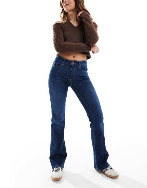 ONLY Ann mid rise flare jeans in dark blue - view 1