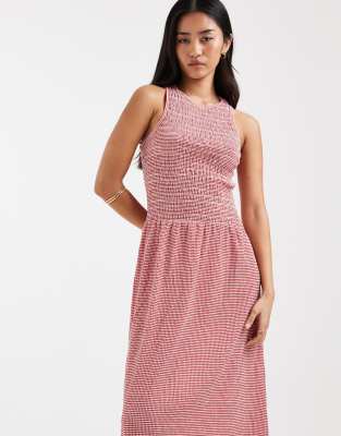 ONLY - Ärmelloses Maxi-Hängerkleid mit rotem Vichy-Karo