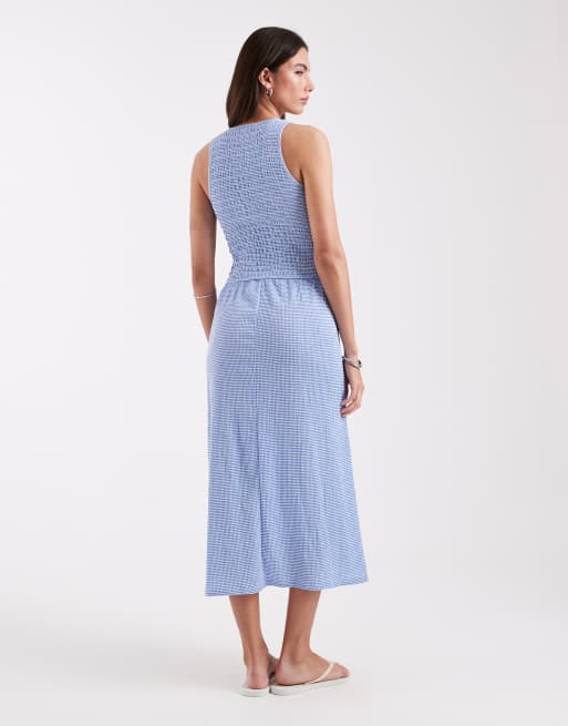 ONLY – Ärmelloses Midaxi-Hängerkleid mit blauem Vichy-Karomuster, 3 von 4