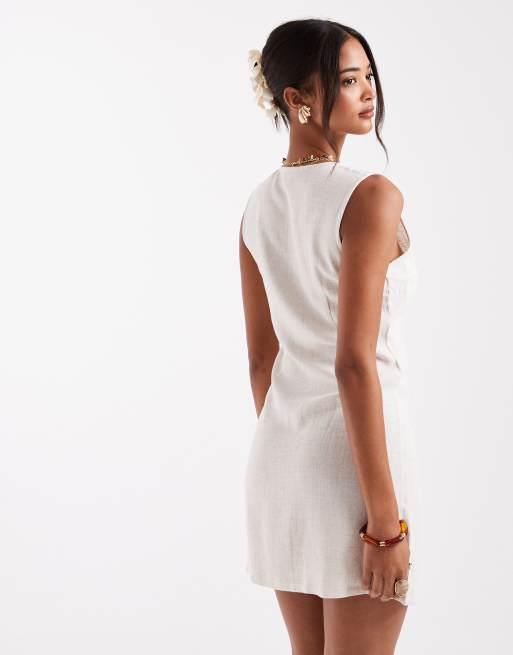 ONLY – Ärmelloses Minikleid aus Leinenmix in Creme, 4 von 4