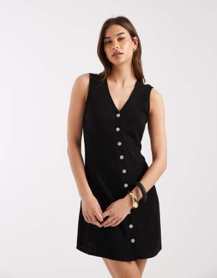 Ärmelloses Minikleid aus Leinenmix in Schwarz Schwarz 42