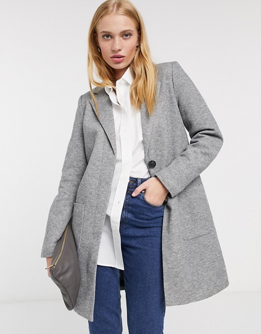 Only arya light longline single breasted coat in grey