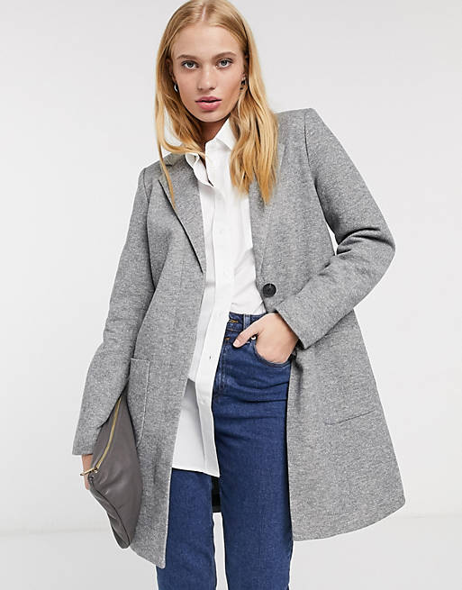 Only arya light longline single breasted coat in grey | ASOS