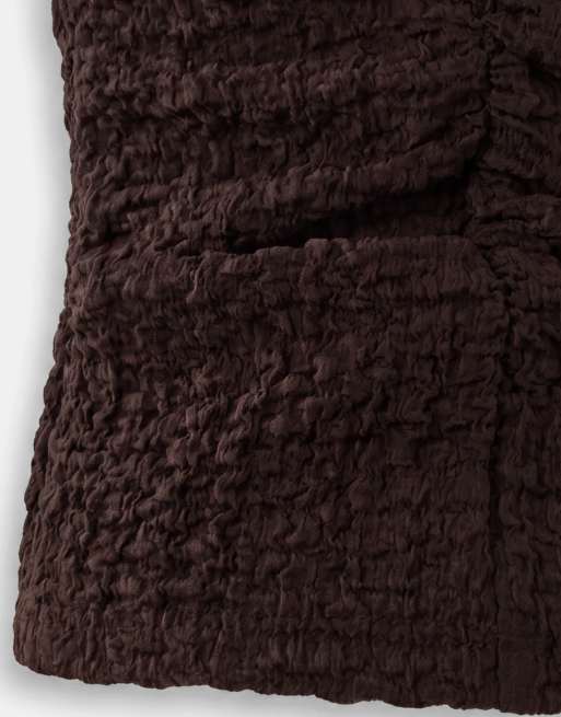 ONLY asymmetric crinkled textured top co-ord in dark brown, 8 of 8