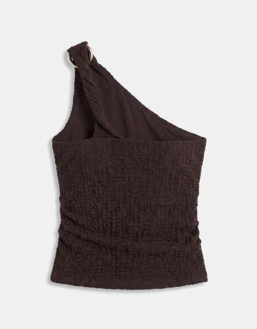 ONLY asymmetric crinkled textured top in dark brown - part of a set, 6 of 7