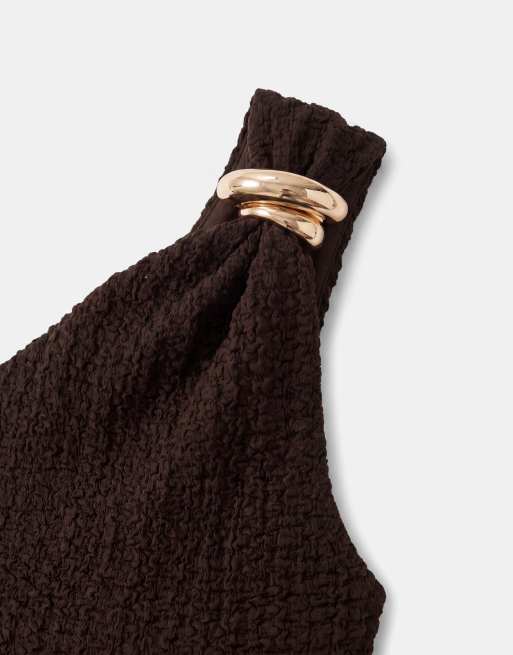 ONLY asymmetric crinkled textured top in dark brown - part of a set, 7 of 7