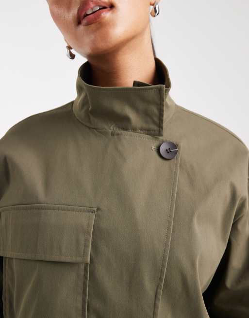 ONLY asymmetric cropped trench coat in khaki green