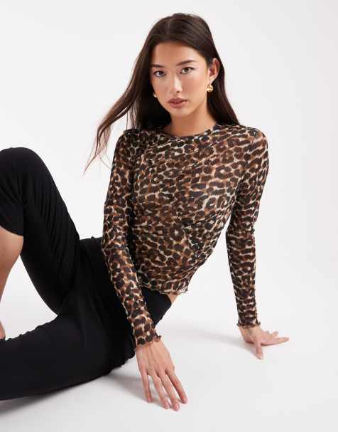 ONLY asymmetric detail mesh top in leopard print - view 1