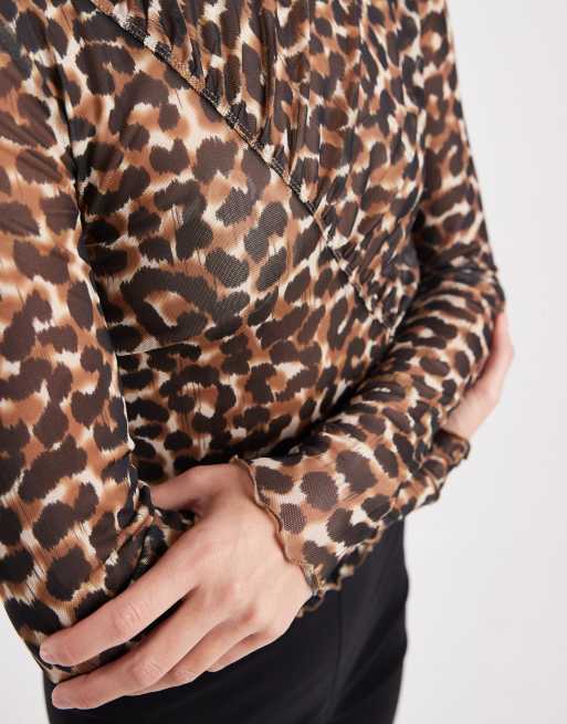 ONLY asymmetric detail mesh top in leopard print, 3 of 4