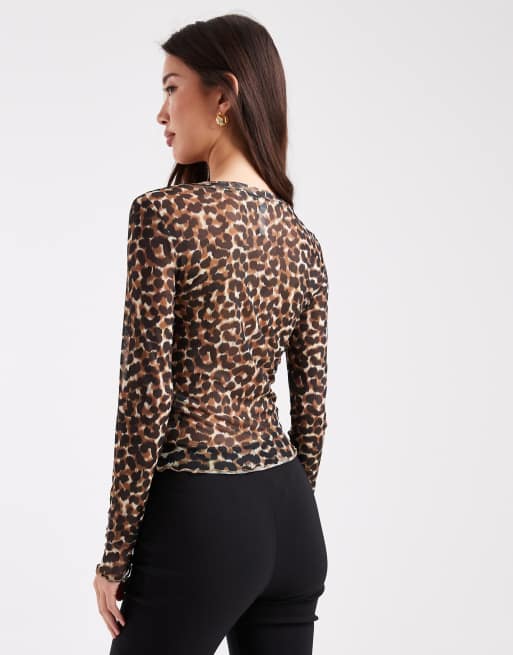ONLY asymmetric detail mesh top in leopard print, 4 of 4
