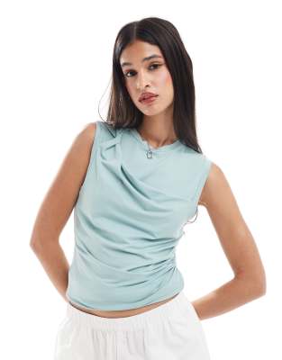 ONLY asymmetric knot tank top in light turquoise-Grey