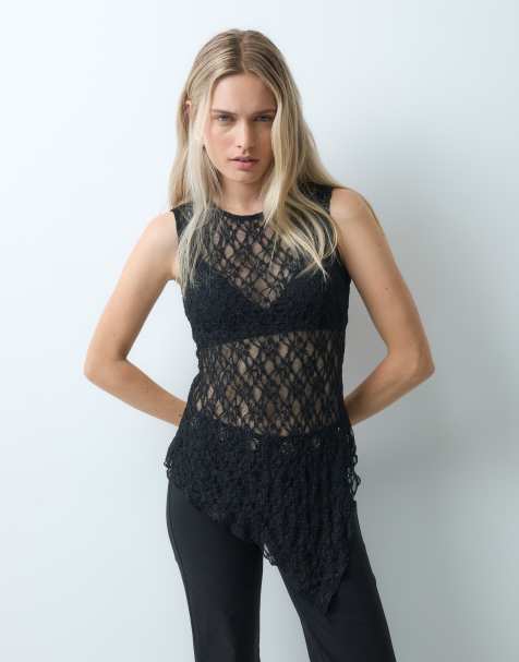 ONLY asymmetric lace top in black - view 1