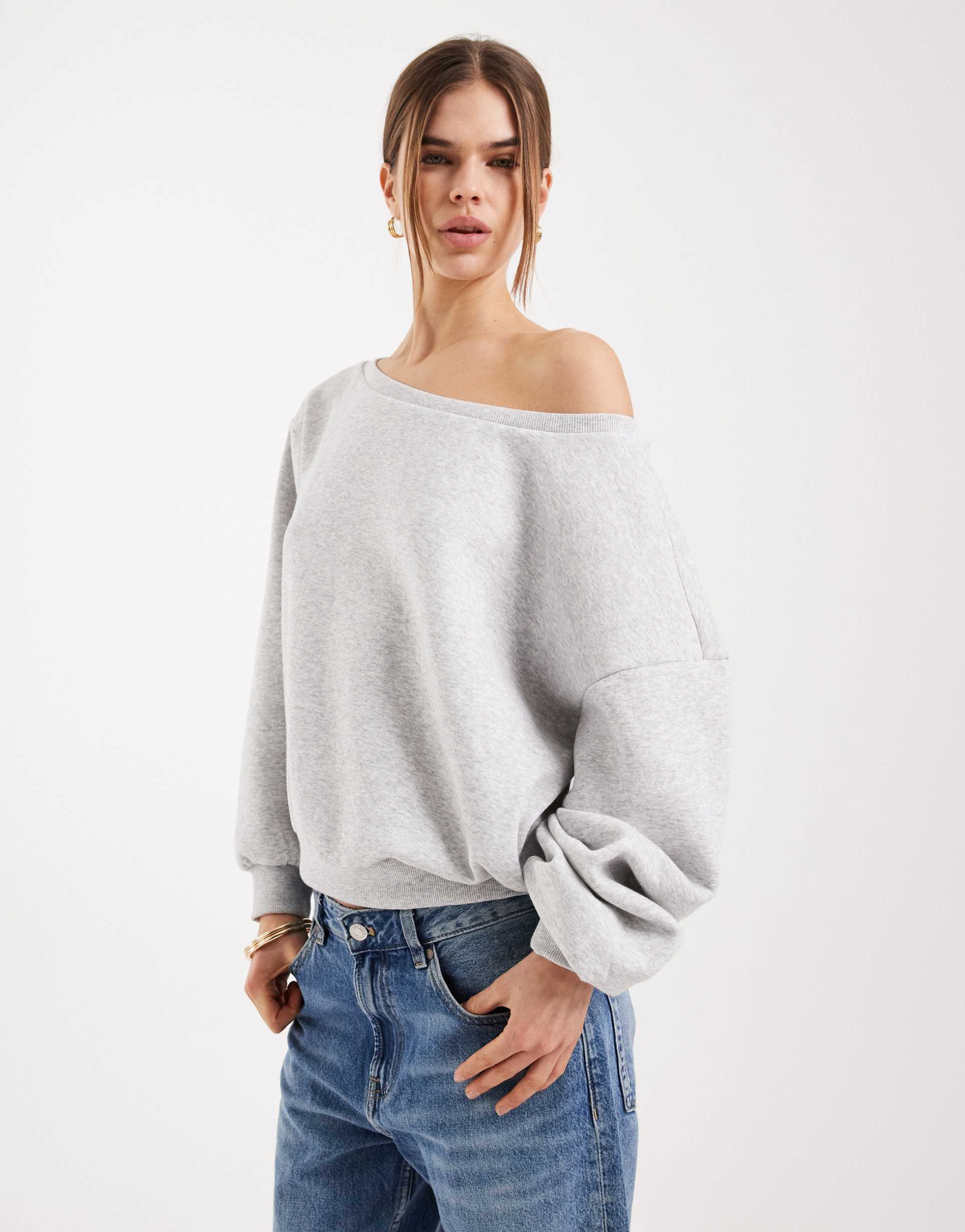 only asymmetric neck sweatshirt in gray