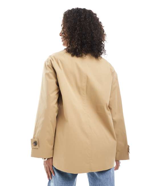 ONLY asymmetric short trench coat in beige | ASOS